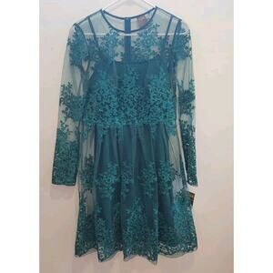 Taylor Dress Emerald Green Lace Formal Prom Wedding Sheer Embroidered Layered